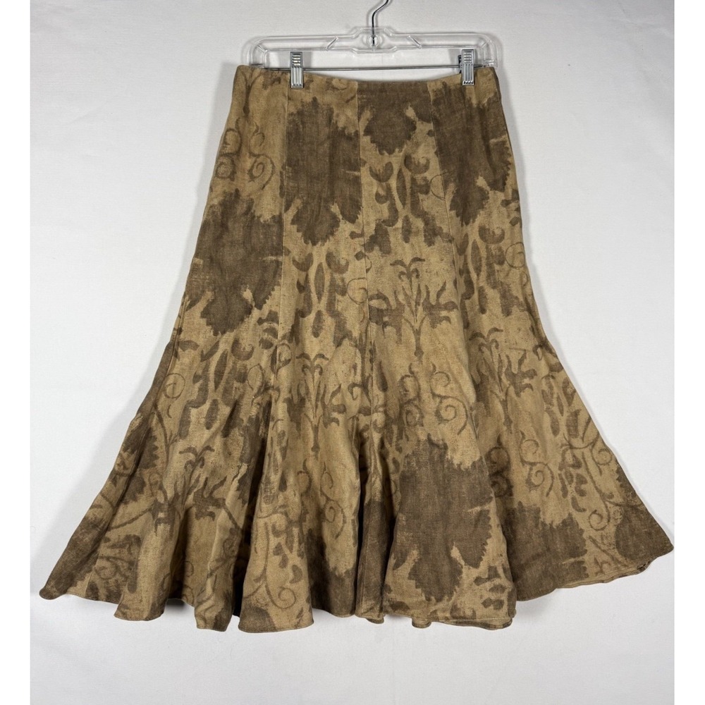 Lauren Ralph Lauren Midi Skirt Womens 4P 100% Linen Brown Floral Peasant Boho